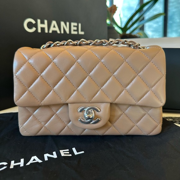 FULL SET - CHANEL Classic Flap Brown / Tan Mini with Silver HW - Picture 9 of 11